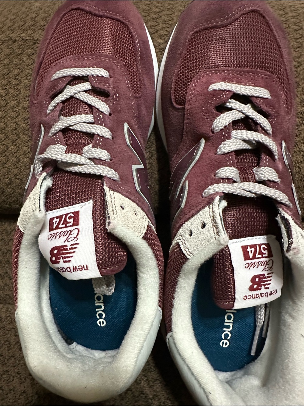 New Balance Burgundy Suede & Mesh 574 Sneakers - Picture 7 of 9